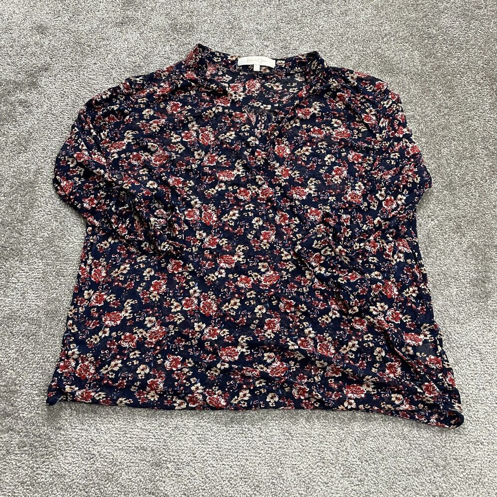 Eden & Olivia Blouse Shirt Womens XL Blue Floral Long Sleeve Soft Ladies Top